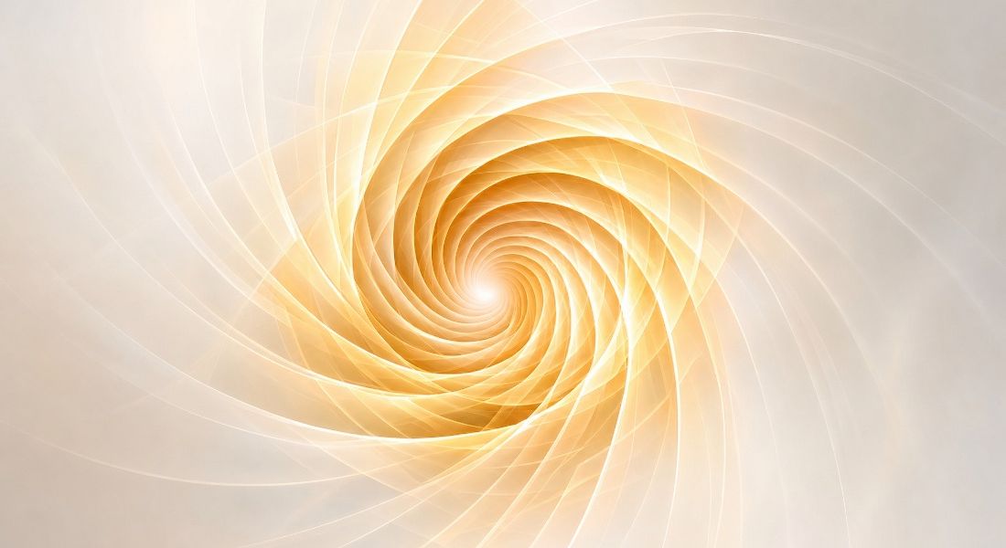 Abstract geometric spiral in golden yellow and amber, representing the activation of a flush attunement.