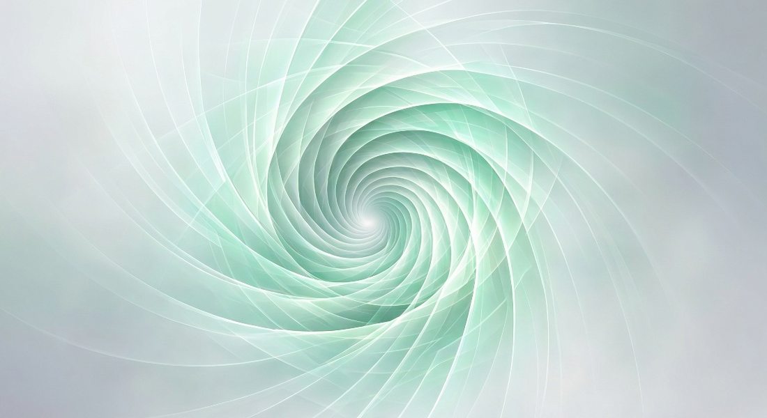 Soft emerald green and white abstract energy spiral representing the calming and clearing experience of a flush attunement.