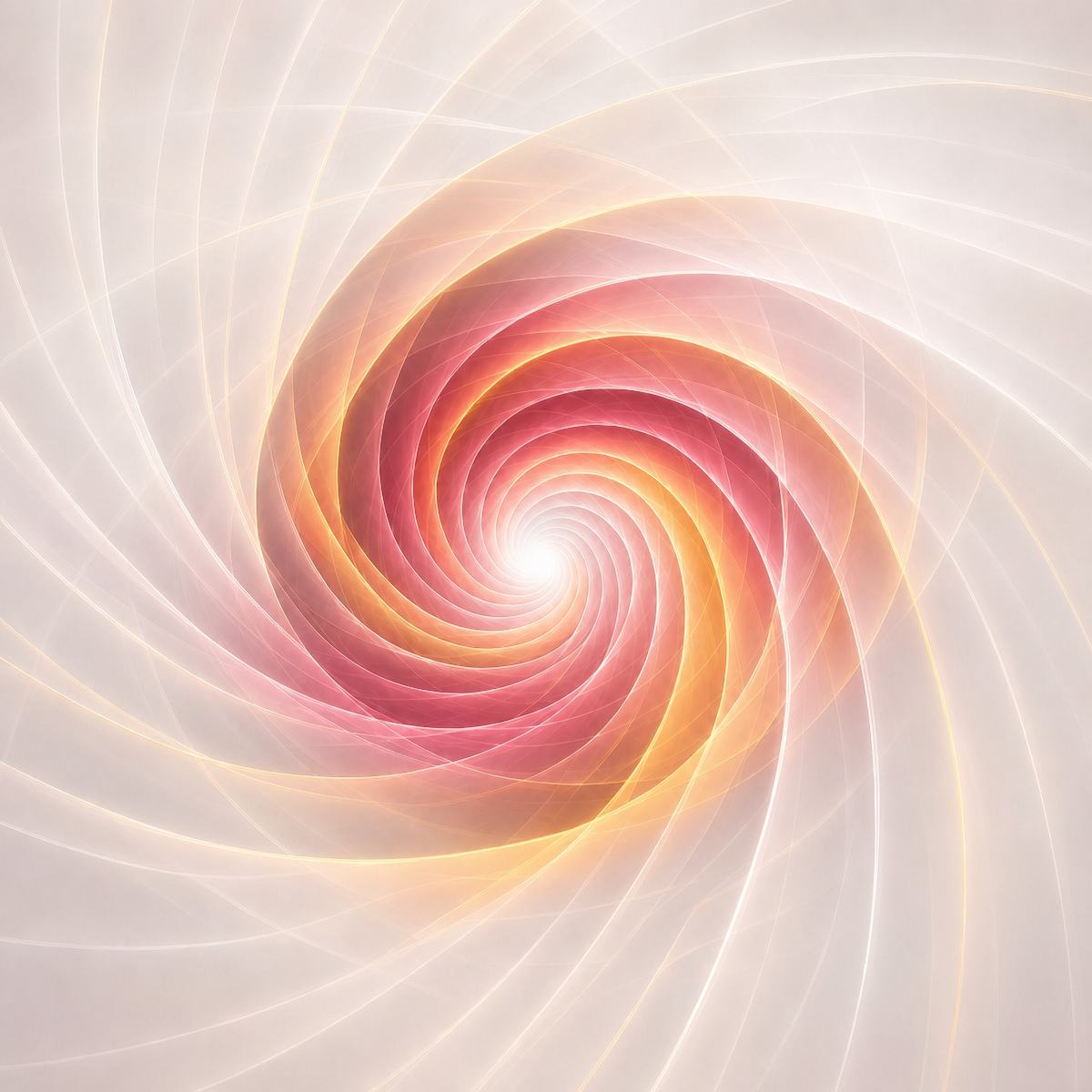 Colourful crimson, gold, and a shimmering bronze spiral pattern on a light background.