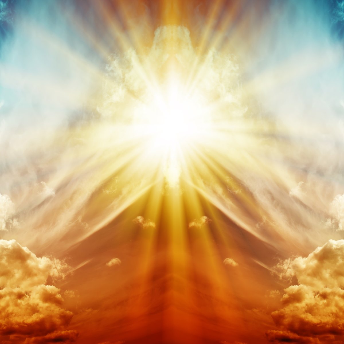 Sunlight shining through clouds with a bright, radiant effect symbolising angels of hidden knowledge.