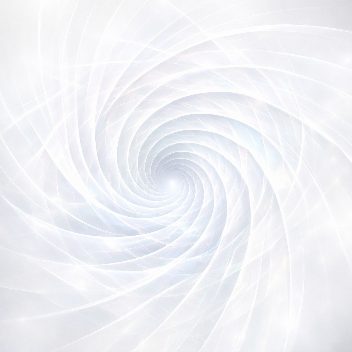 An ethereal, brilliant white digital vortex with translucent, swirling geometric light ribbons spiralling inward.