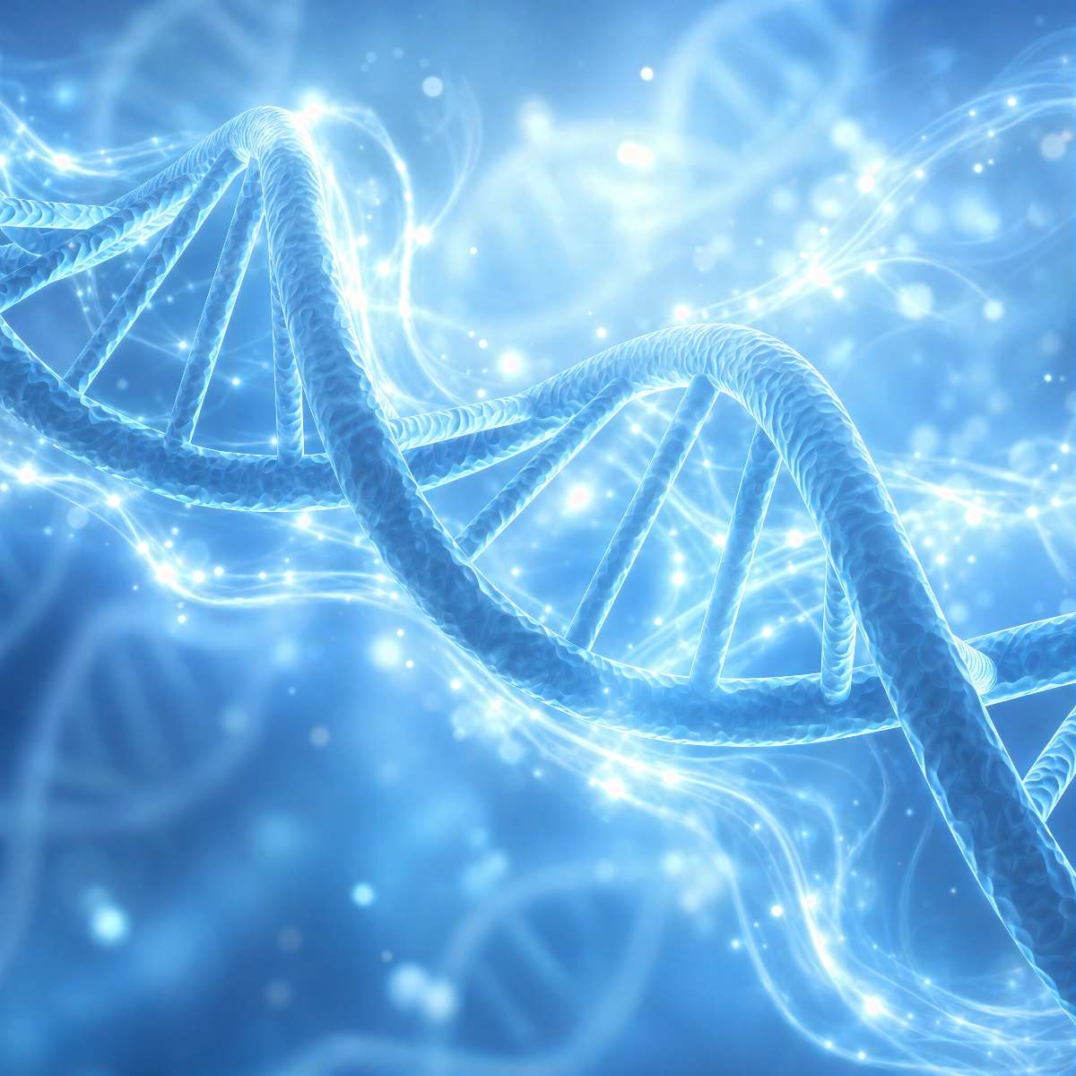 Blue spiritual DNA surrounded by flows of energy flushing away negative energy.
