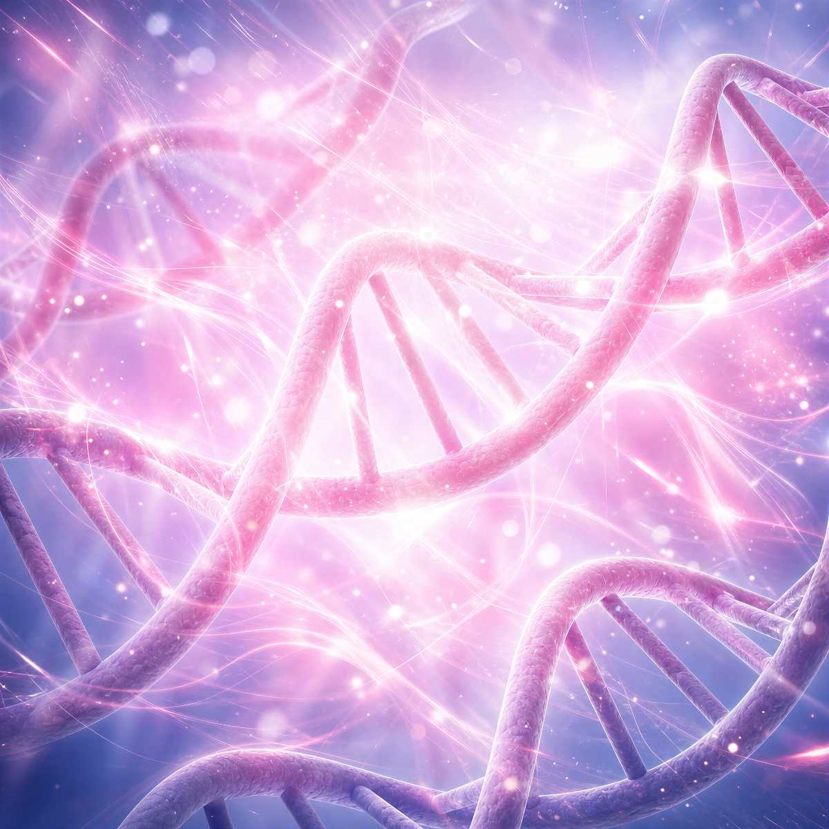 Pink strands of spiritual DNA bathed in glowing healing light energy.