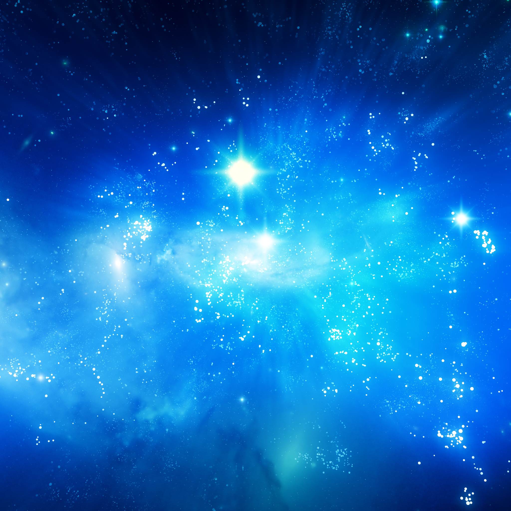 Starry night sky with bright stars and a blue nebula.