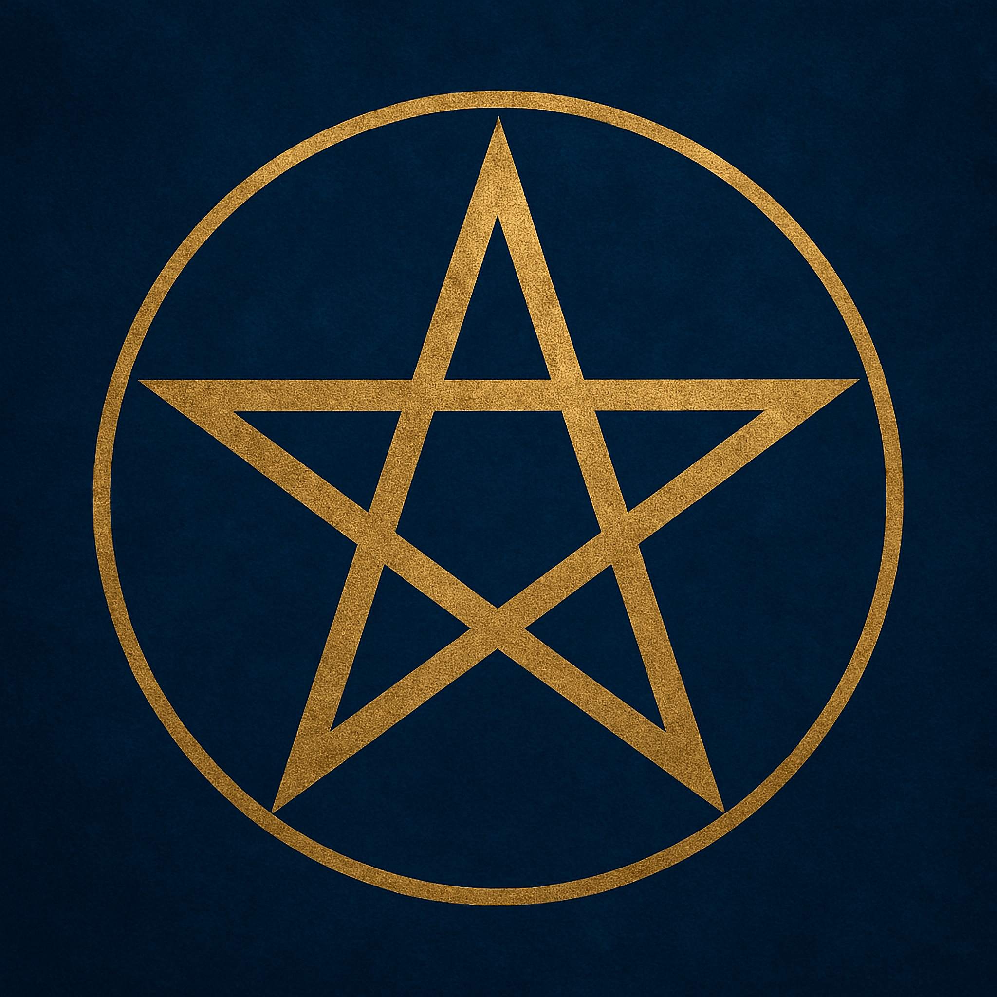 A simple, gold pentagram enclosed in a circle on a dark blue textured background, representing pentagram connections.