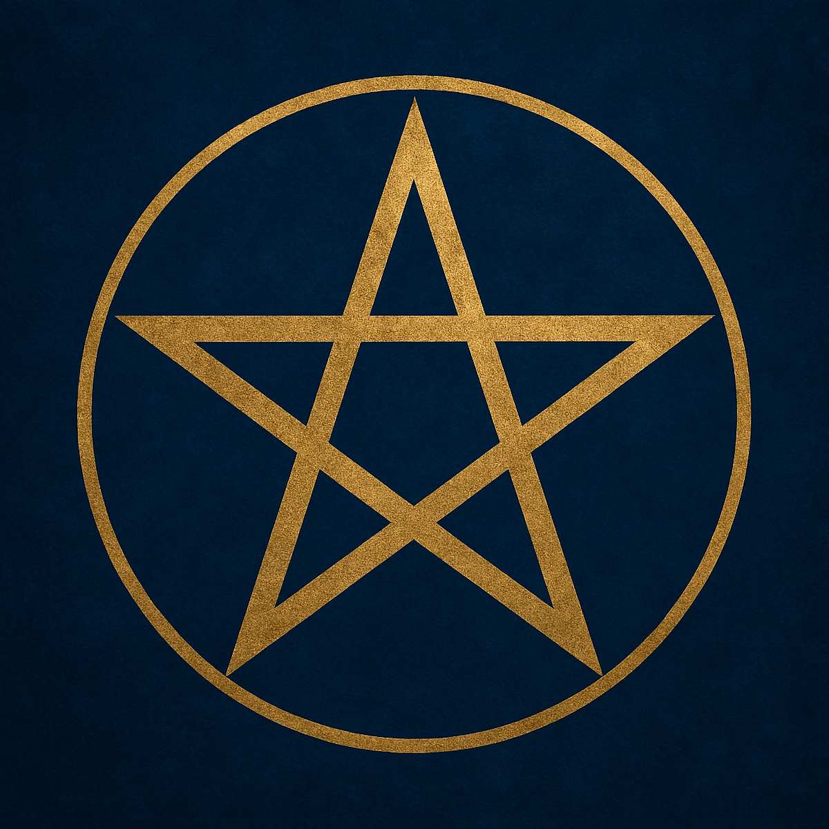 A simple, gold pentagram enclosed in a circle on a dark blue textured background, representing pentagram connections.