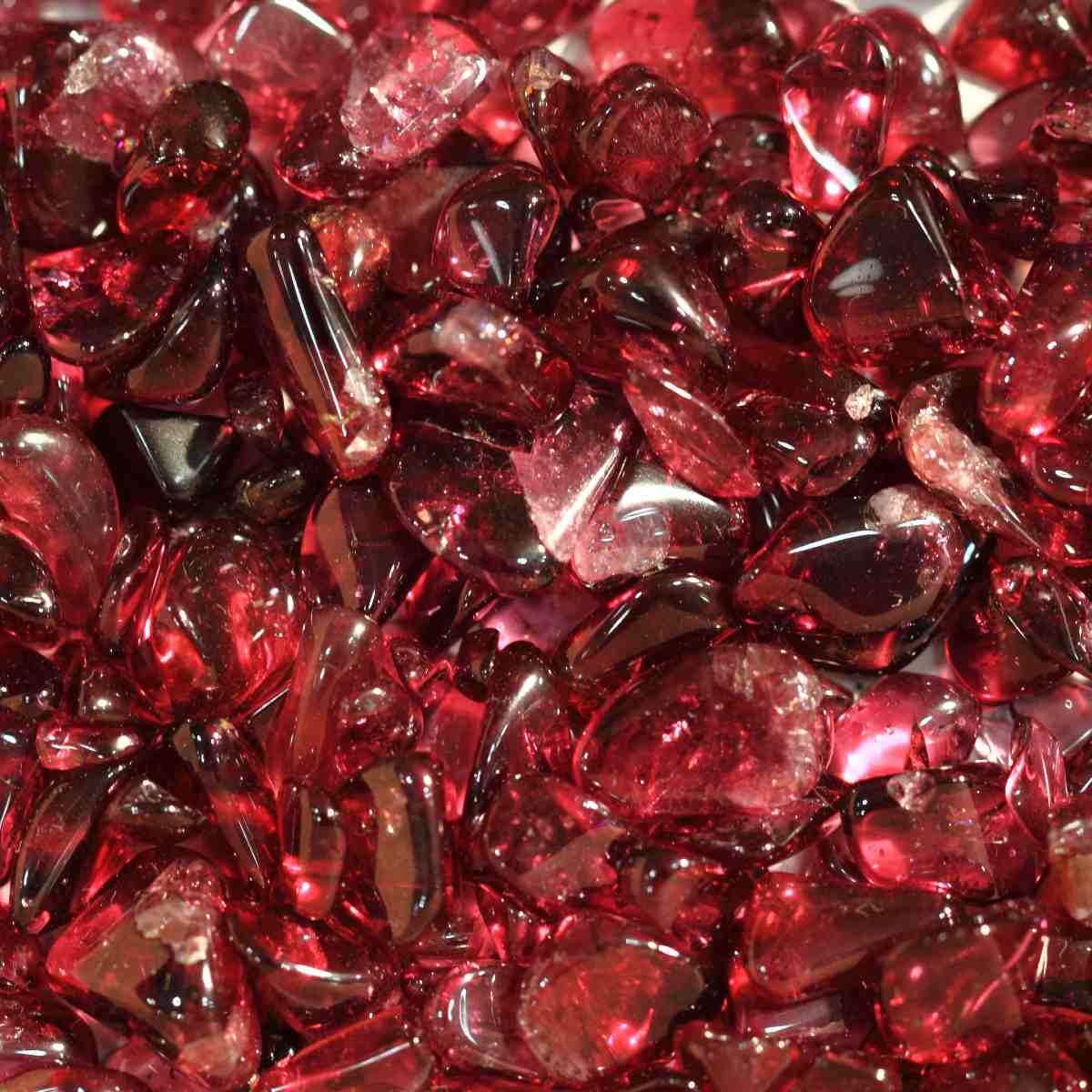 Close-up of red garnet crystals.