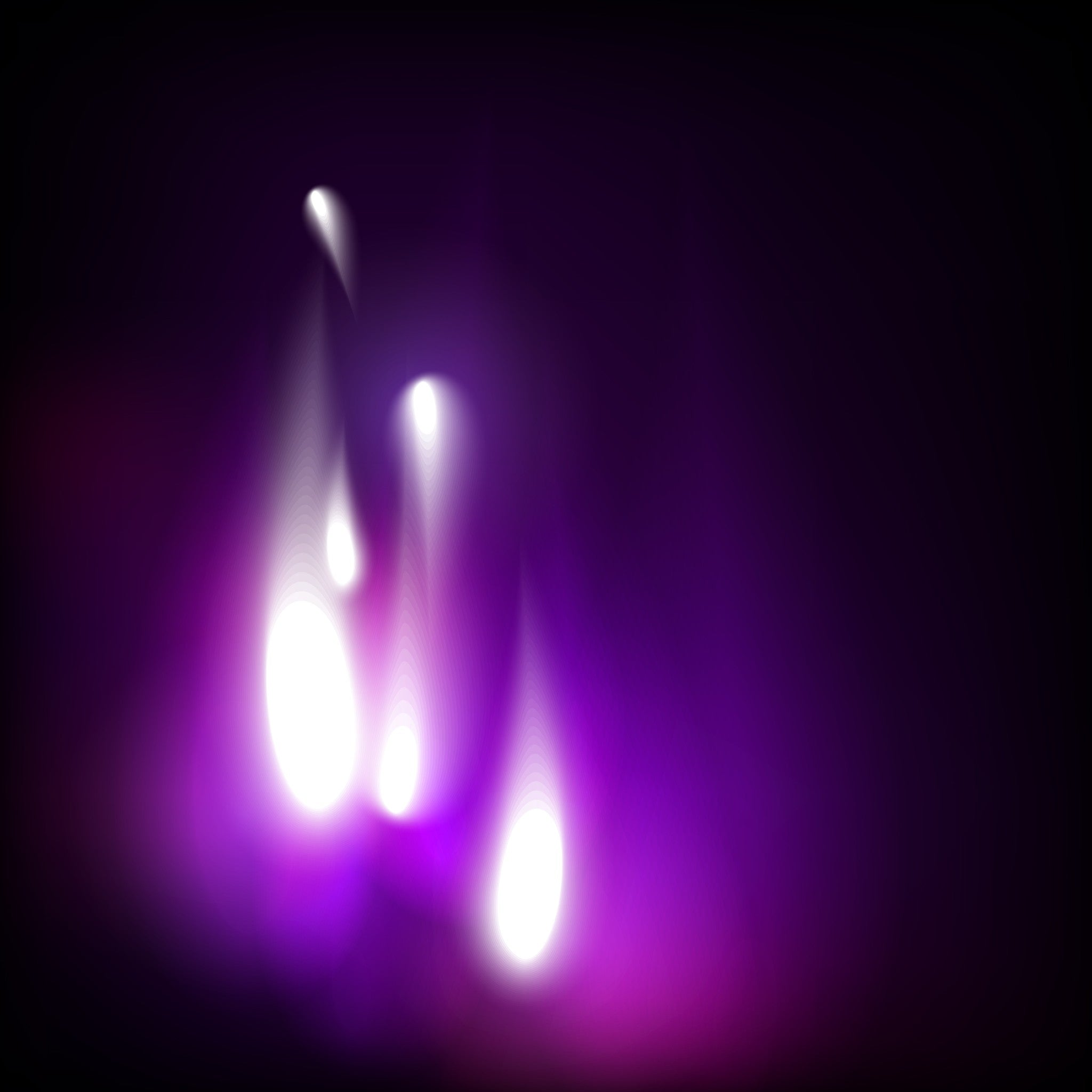 Three glowing violet flame lights on a dark background.