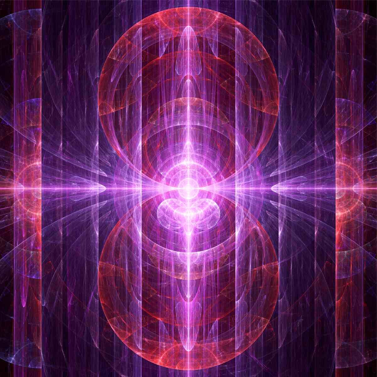 Abstract fractal design with purple and red colours on a dark background.