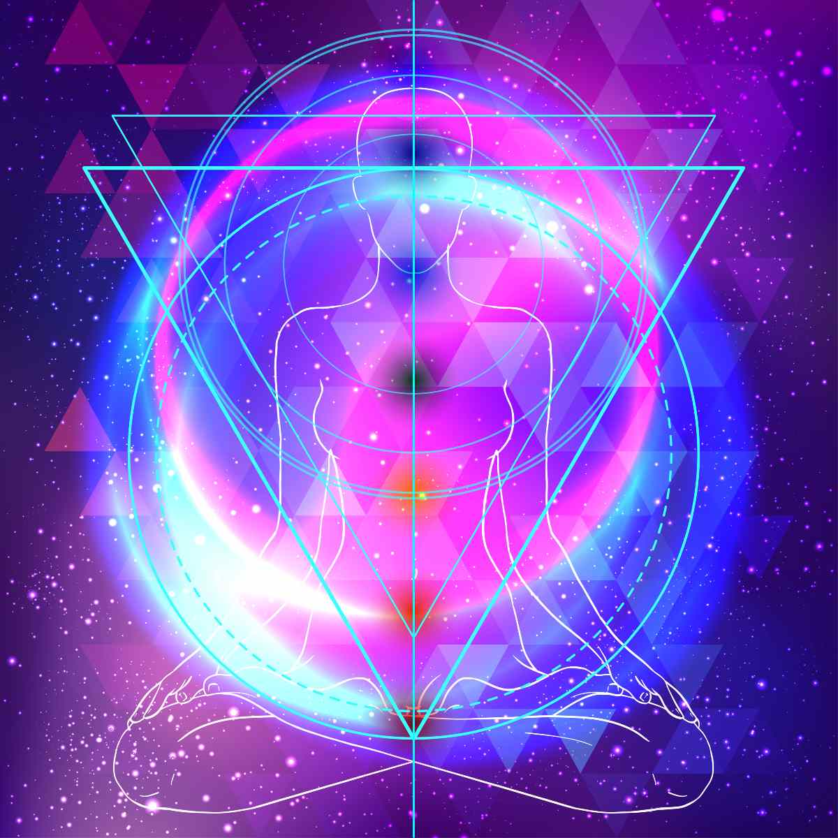 Sacred geometry symbols with geometric shapes on a purple background