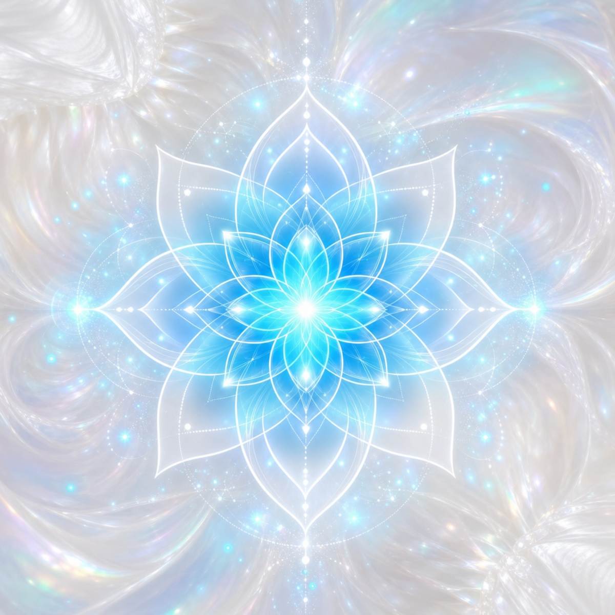 Sekhem Seichim levels 1-2 distant attunement course art featuring a glowing blue lotus on iridescent white.