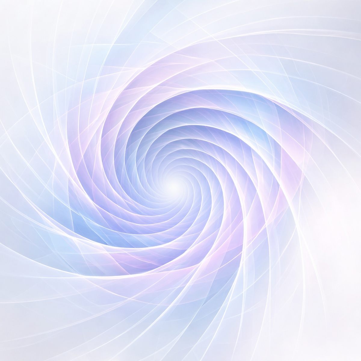 An ethereal white and pale lavender digital vortex with translucent, swirling geometric light ribbons spiralling inward.