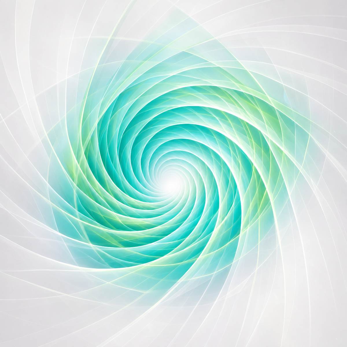 Abstract spiral design with teal and green colours on a grey background, symbolising clearing stagnant energy.