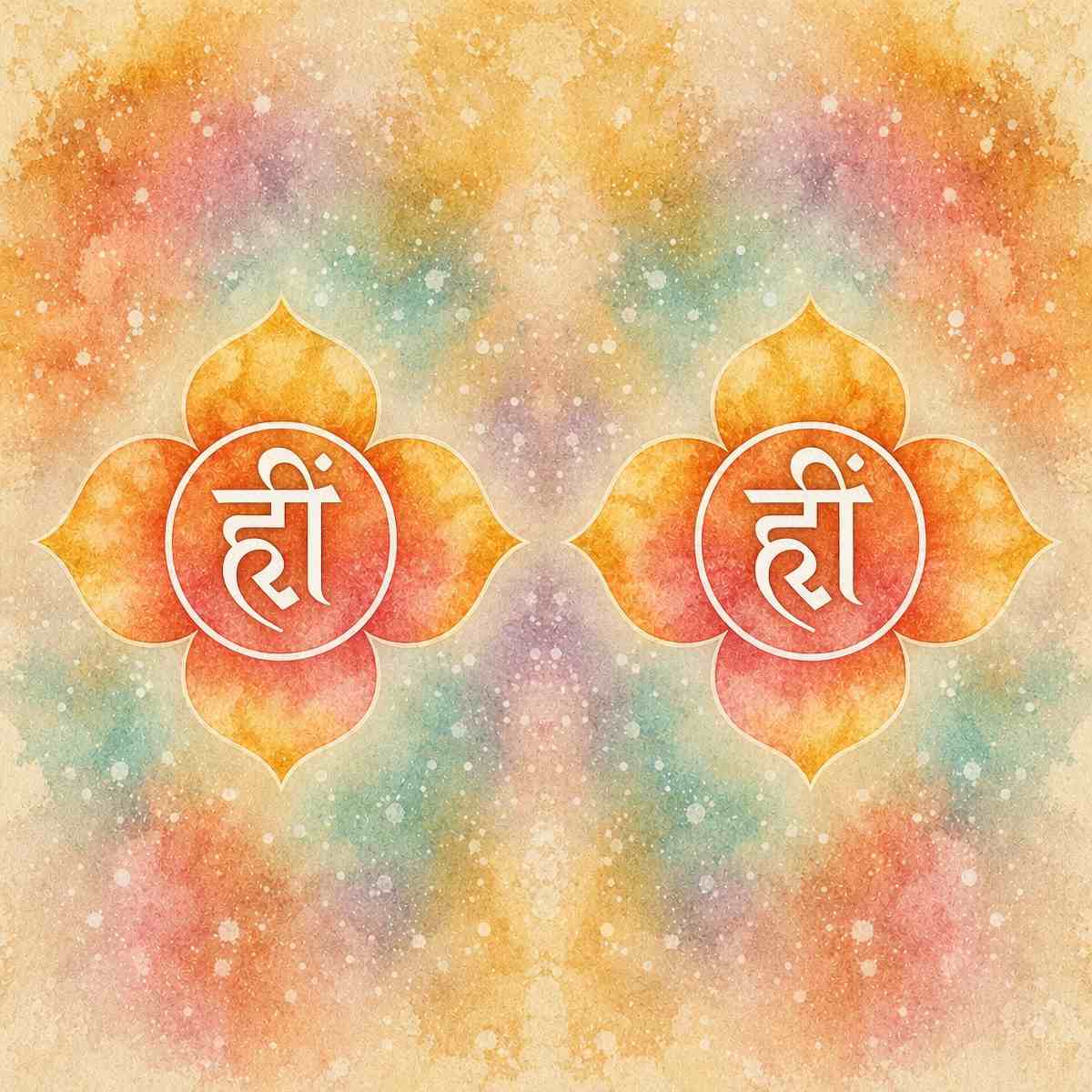 Two Hand Chakras with white symbols on a light champagne background.