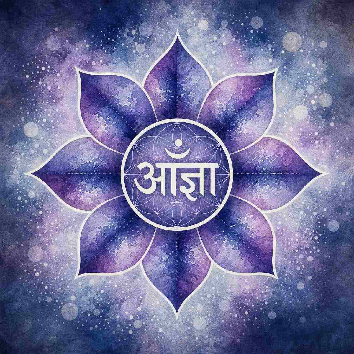 Indigo Pineal Chakra with a white symbol on a light navy background.