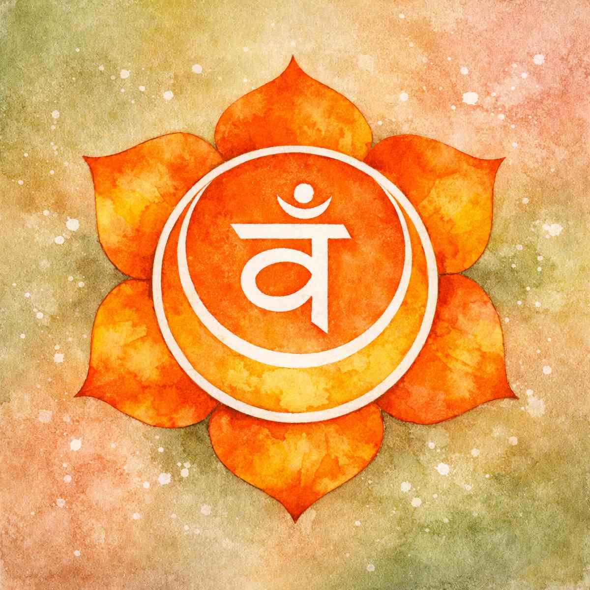 Orange Swadhisthana (Sacral) Chakra with a white symbol on a textured background.