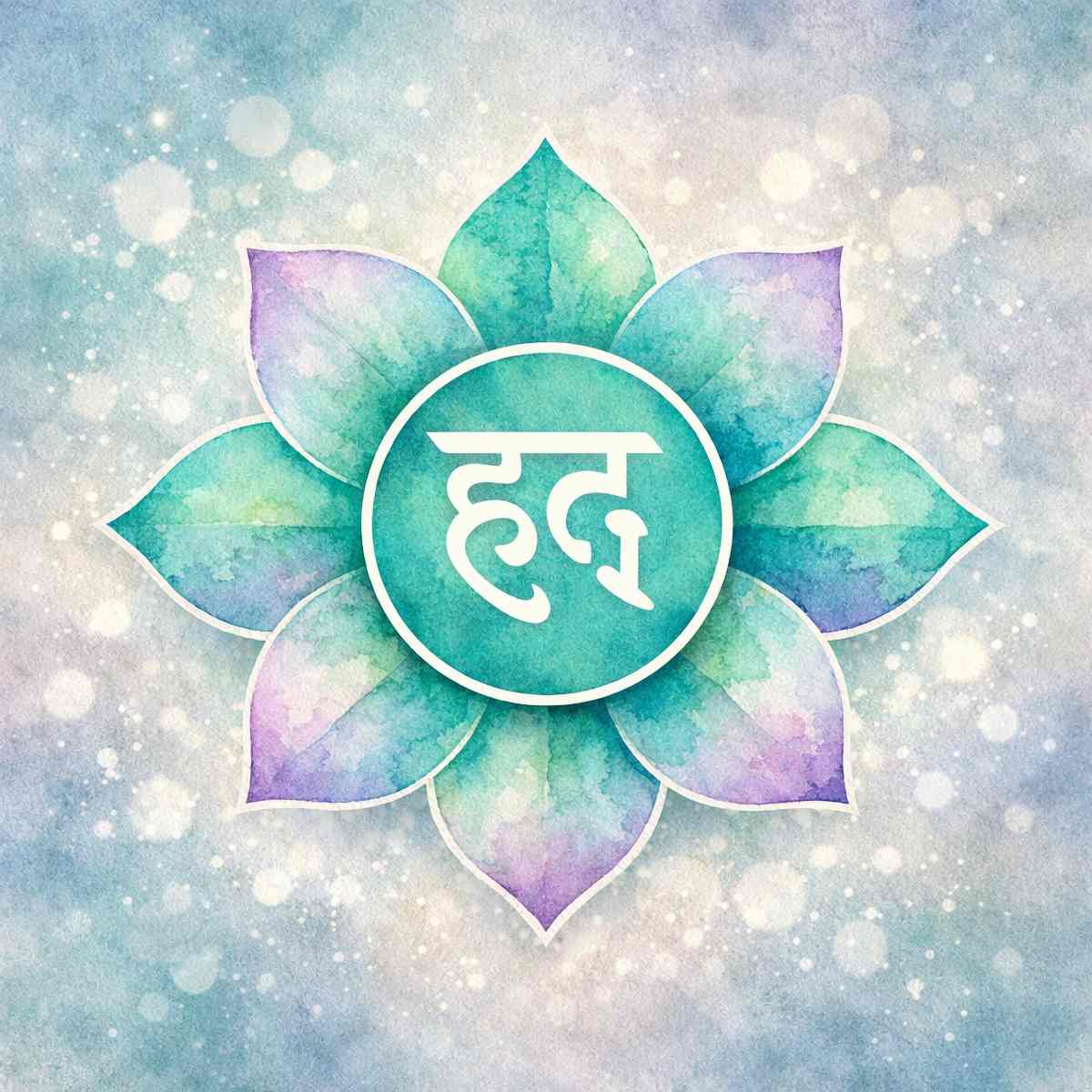 Thymus Chakra (Higher Heart) with a white symbol on a light blue background.