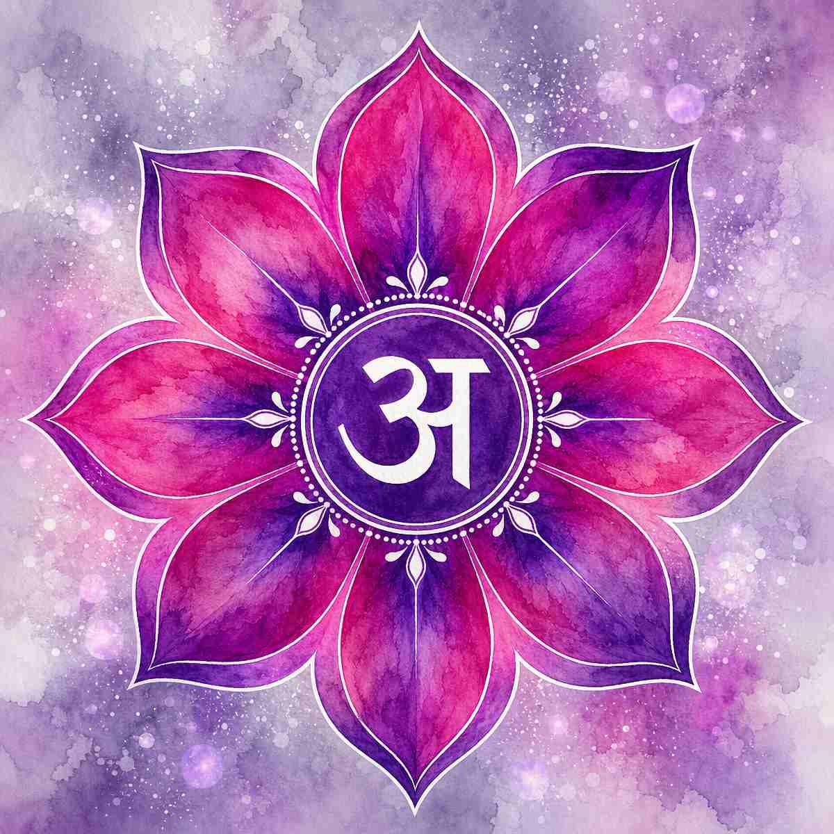 Zeal Point Chakra with white Om symbol on a purple and pink gradient background.