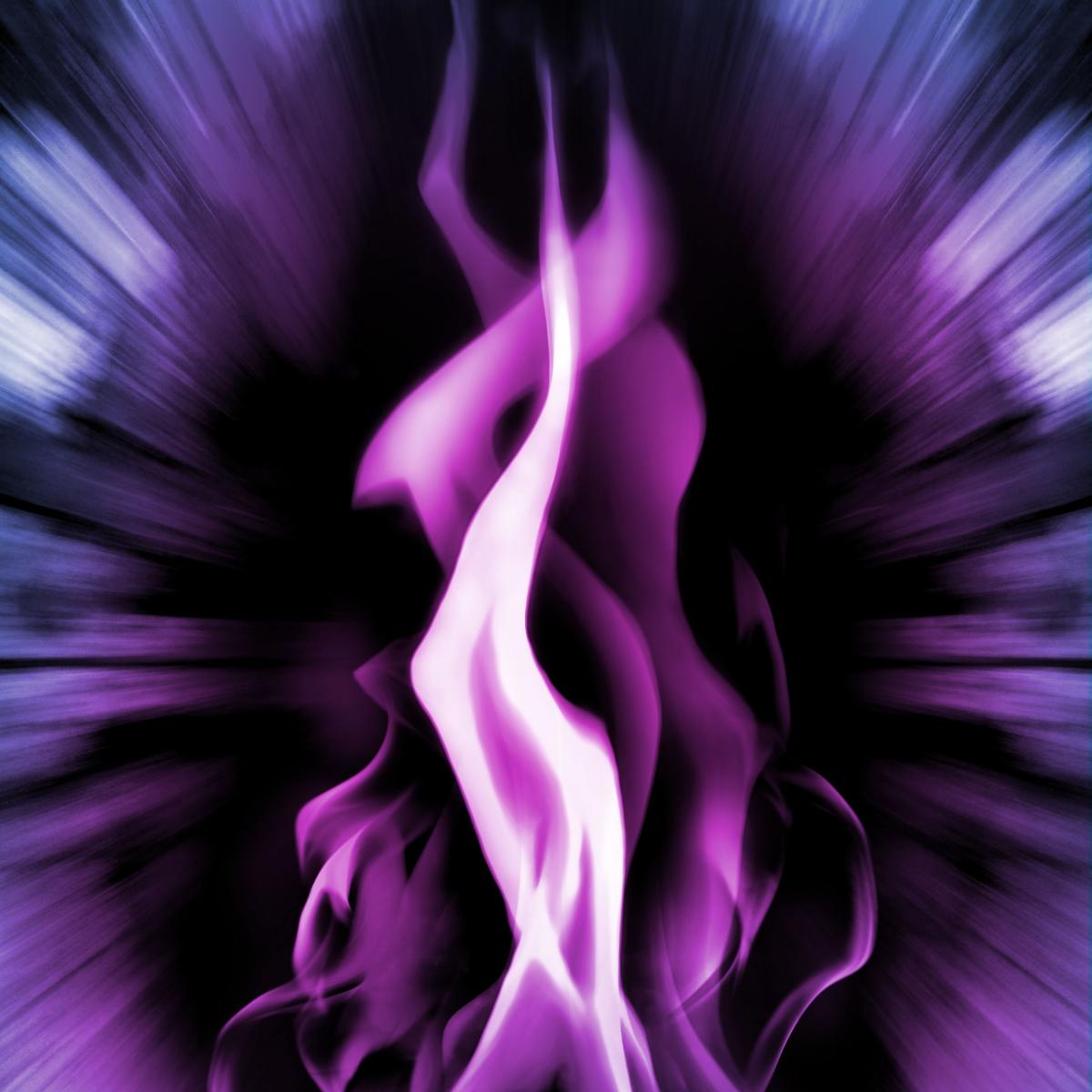 Abstract violet flame design on a black background.
