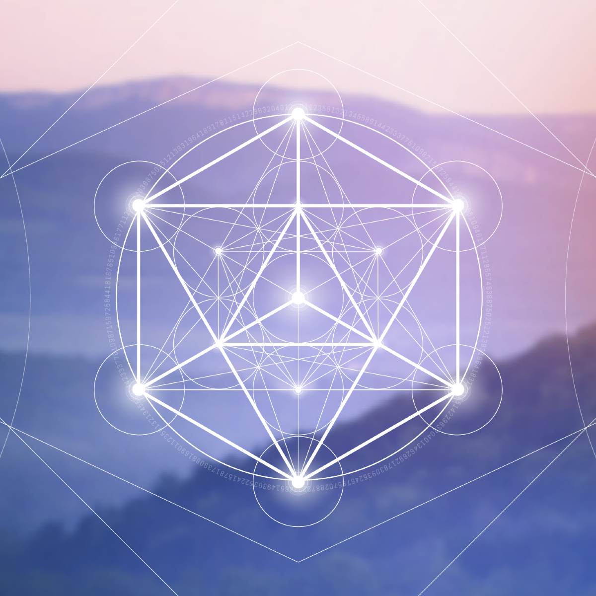 Geometric design of a Metatron's Cube against a gradient sky symbolising ascension energies.