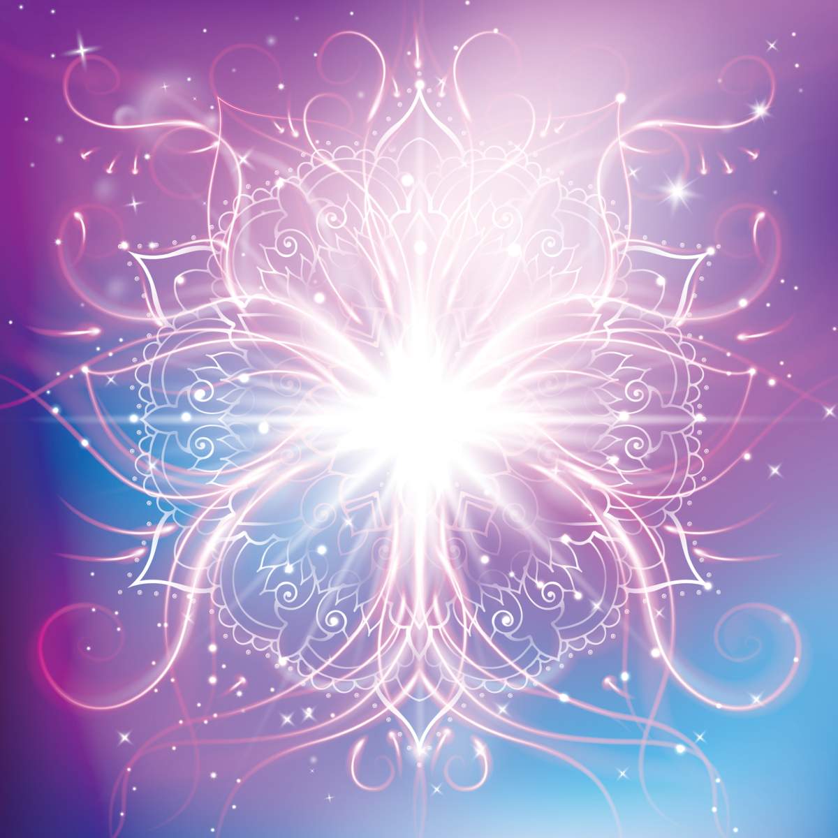 Mandala design with swirls of high vibration energy on a gradient background.