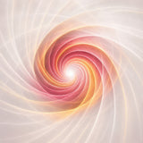 Colourful crimson, gold, and a shimmering bronze spiral pattern on a light background.