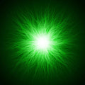 A bright white light explosion at the centre, surrounded by green energy, representing 639 solfege energy connections.