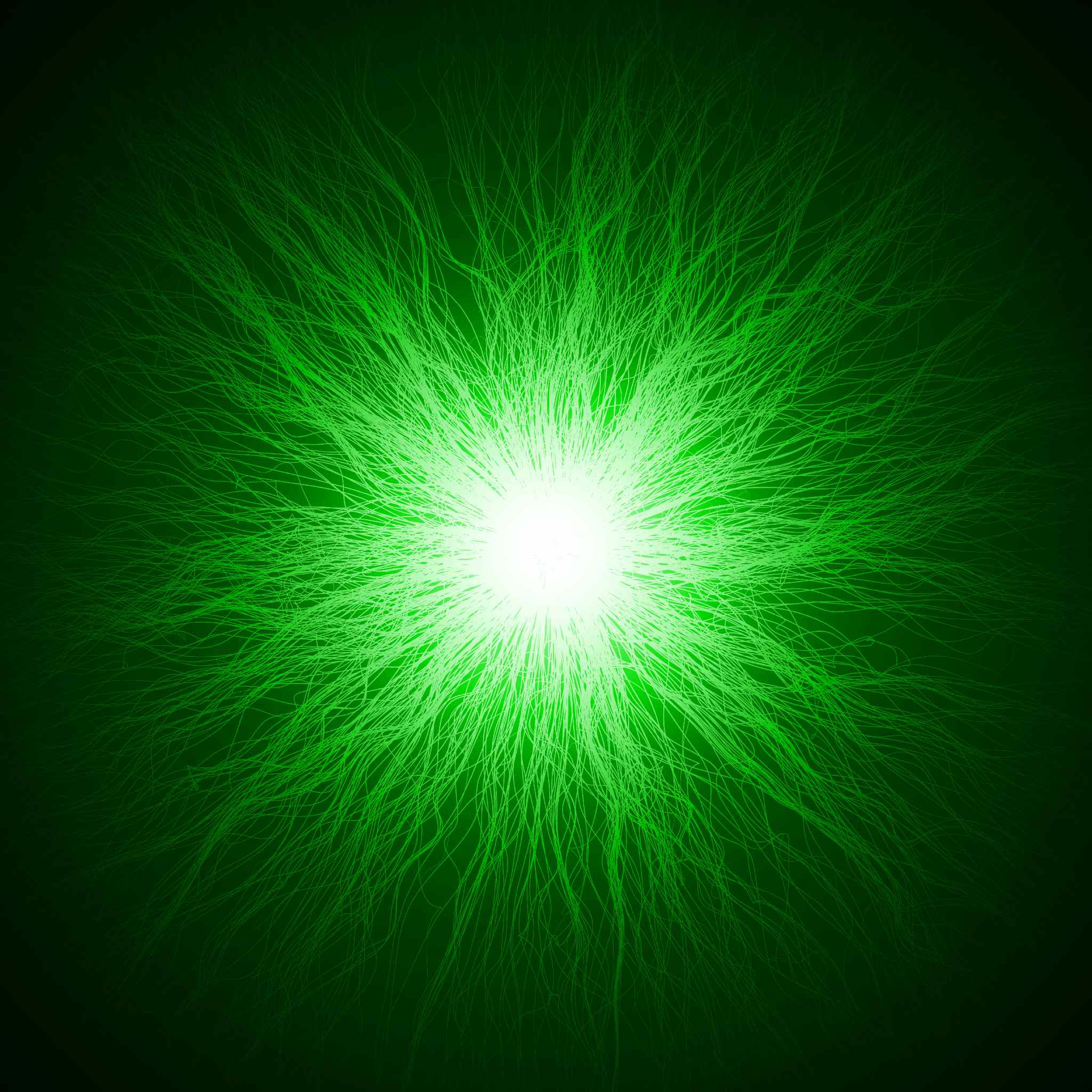 A bright white light explosion at the centre, surrounded by green energy, representing 639 solfege energy connections.