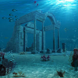 Underwater scene featuring ancient ruins and marine life symbolising Atlantis.