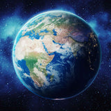 Planet Earth from space with visible continents and stars in the background.