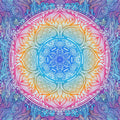 A vibrant, rainbow-coloured, detailed floral mandala illustration, suggesting a dynamic healing.