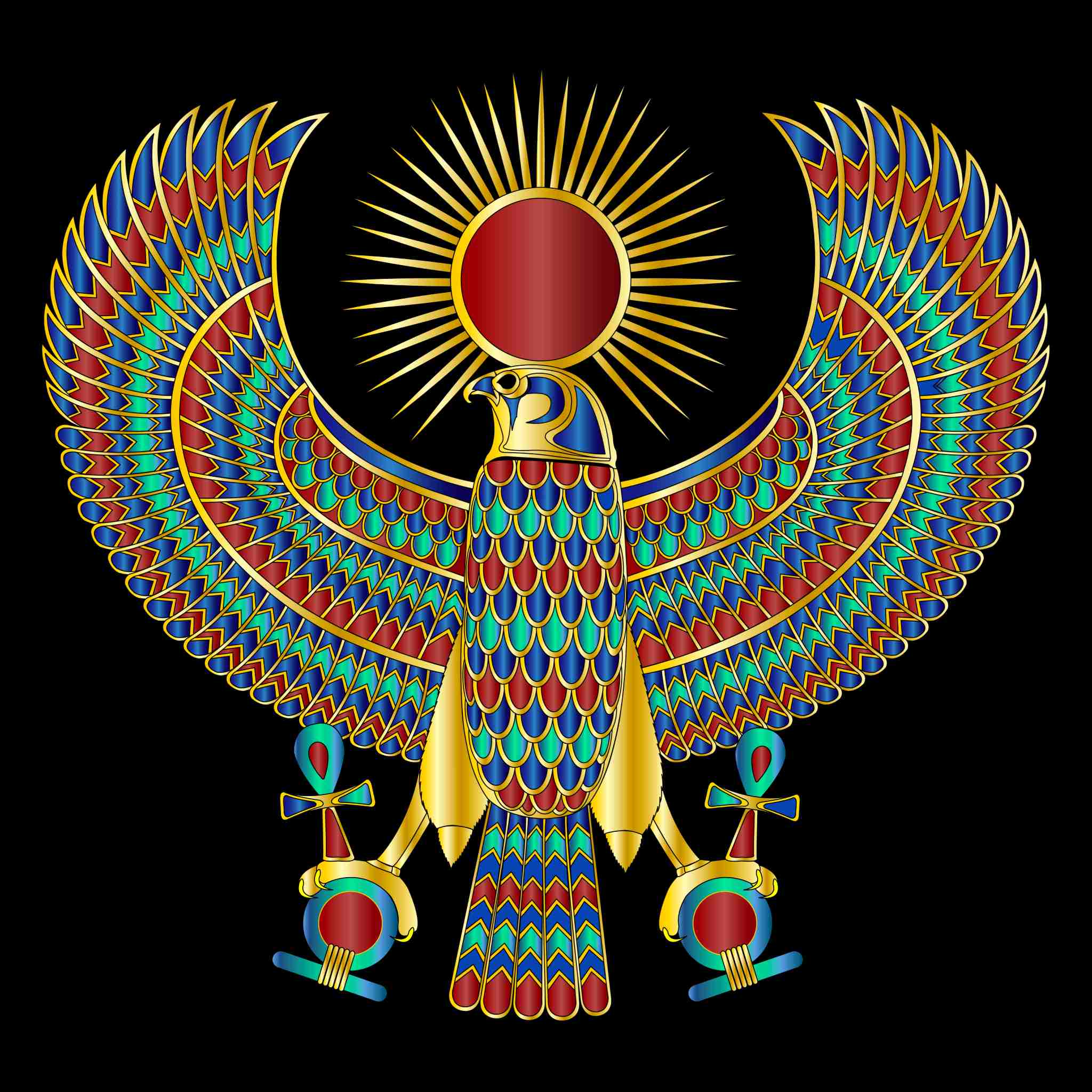 A colourful, detailed illustration of the Egyptian falcon God Horus.