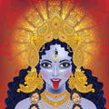 Close-up of the Hindu Goddess Maha Kali with four arms and a third eye.