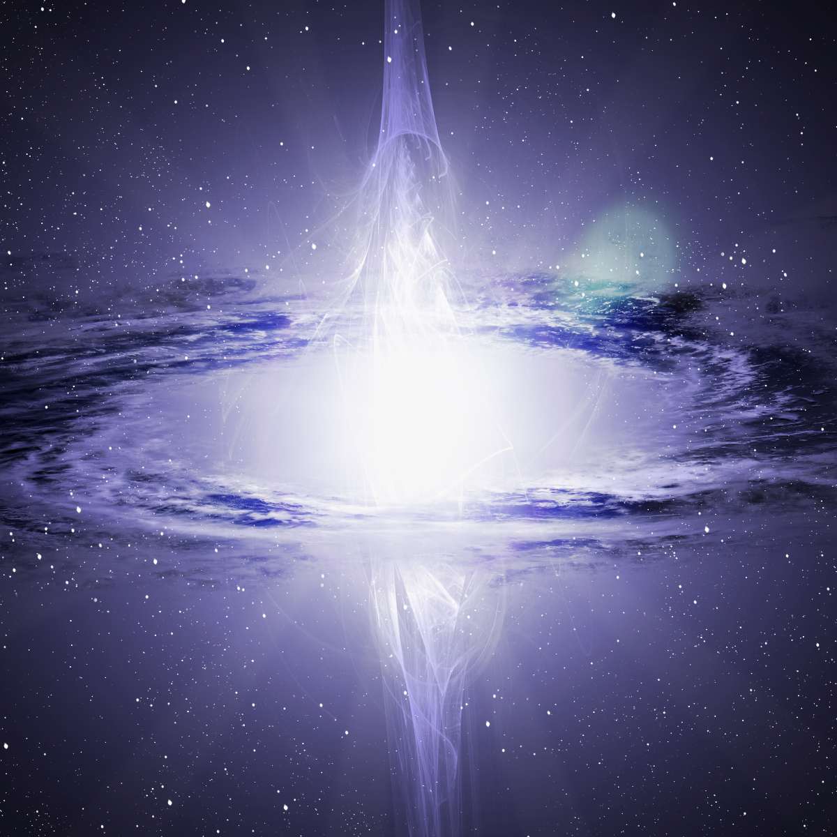 Cosmic scene with a bright light Pleiadian source and starry background.
