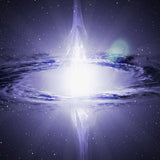 Cosmic scene with a bright light Pleiadian source and starry background.