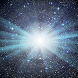 A bright white light star burst in the centre of a vibrant blue galaxy, representing star connections.