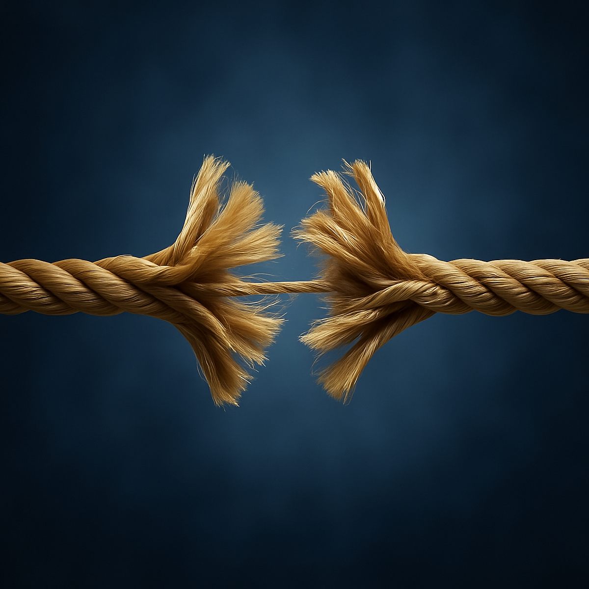 Two ropes, pulled apart against a dark blue background, symbolise the cutting of a connection.