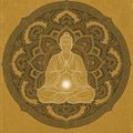 gTumo Mao Shan levels 1-4 distant attunement course art of a meditating monk with a glowing core inside a gold mandala.