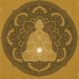 gTumo Mao Shan levels 1-4 distant attunement course art of a meditating monk with a glowing core inside a gold mandala.