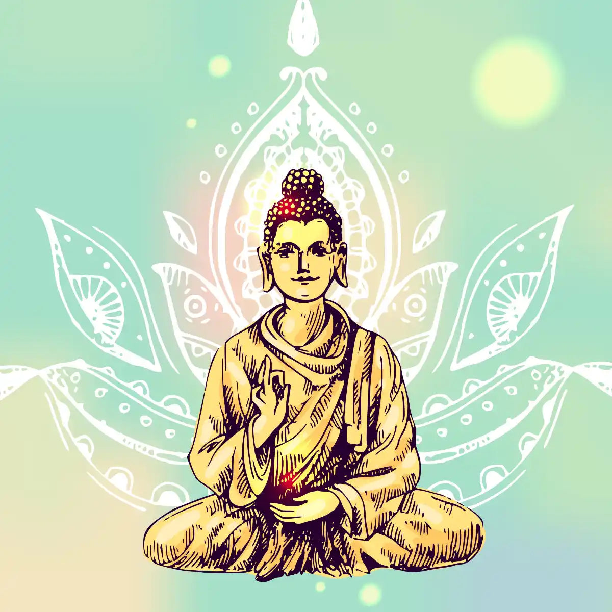 Kundalini Maintenance Attunement: Buddha meditating with lotus flower illustration.