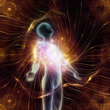 Artistic depiction of a human figure with protective energy lines and light effects.