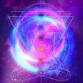 Sacred geometry symbols with geometric shapes on a purple background