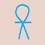 Blue crystal Atlantean cross symbol on a beige background.