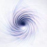 An ethereal black, grey, and white digital vortex with translucent, swirling geometric ribbons spiralling inward.