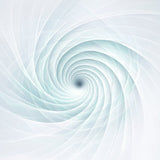 An ethereal white and pale mint digital vortex with translucent, swirling geometric light ribbons spiralling inward.