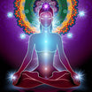 Meditating figure with vibrant chakras and glowing aura, symbolising deep energy clearing, spiritual balance, and inner harmony.