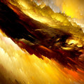 Close-up of a textured surface with gold, red, and black colours.