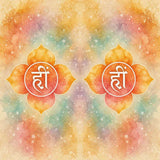Two Hand Chakras with white symbols on a light champagne background.