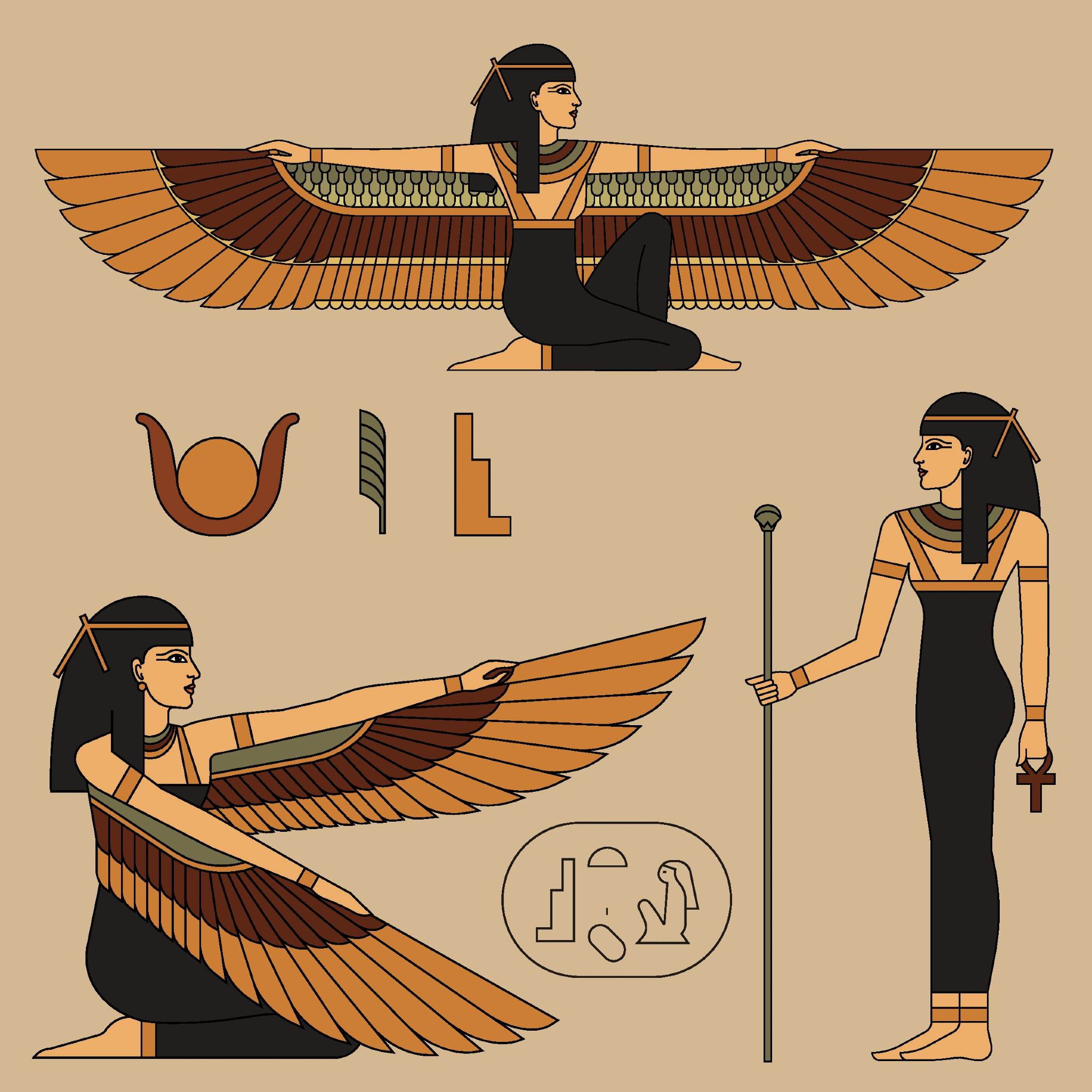 Three Egyptian art figures of the winged Goddess Aset (Isis), suggesting higher self integration.