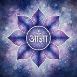 Indigo Pineal Chakra with a white symbol on a light navy background.